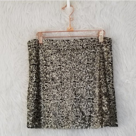 Native Rose For LF Gold Sequin Kesha Shimmer Mini Skirt Women's Size 8 - Picture 1 of 8